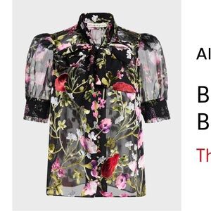 Alice + Olivia Floral Dreams Dress Brentley Tie-Neck Puff-Sleeve Blouse.